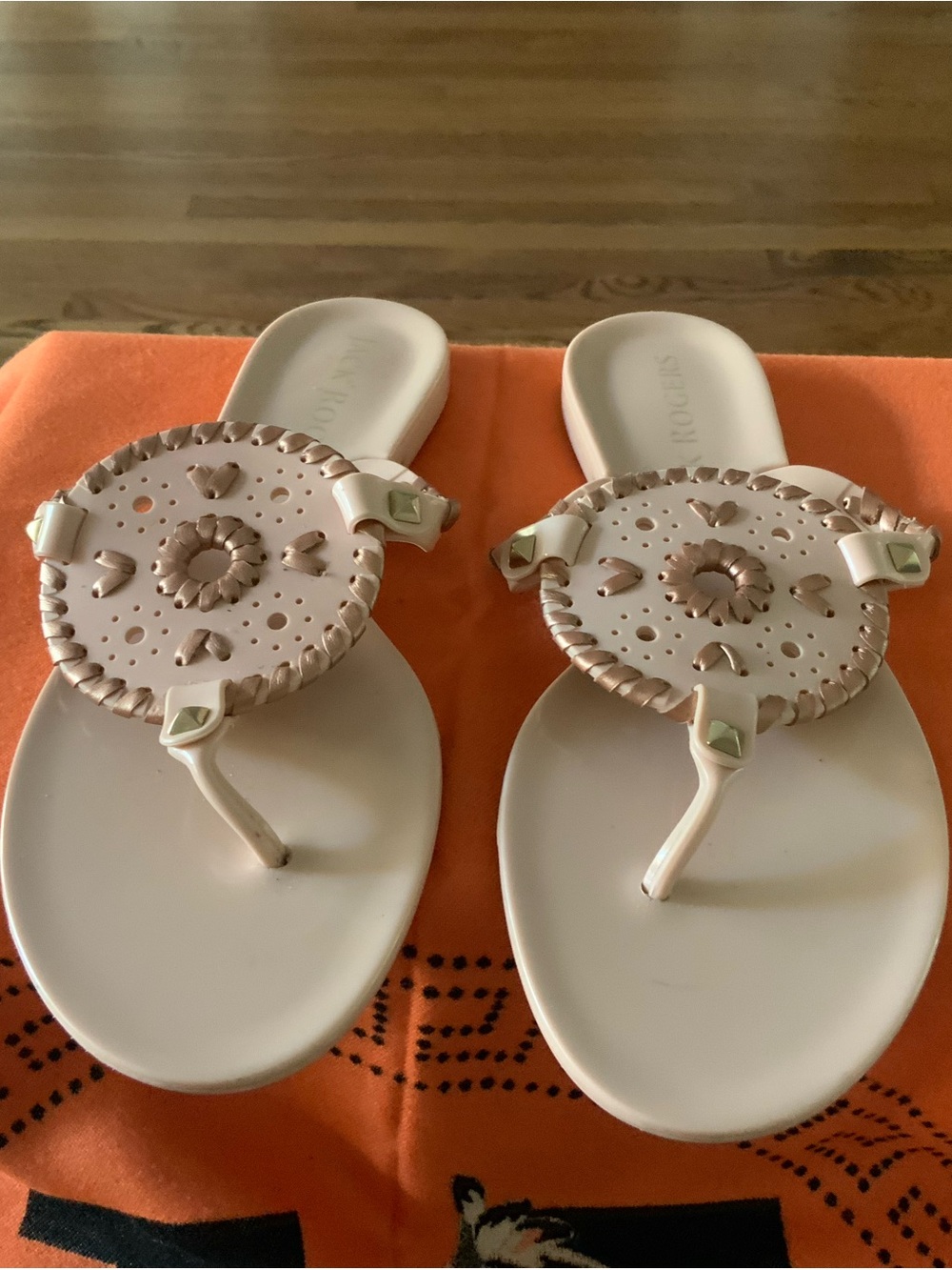 Jack Rogers Cream Embellished Thong Sandals